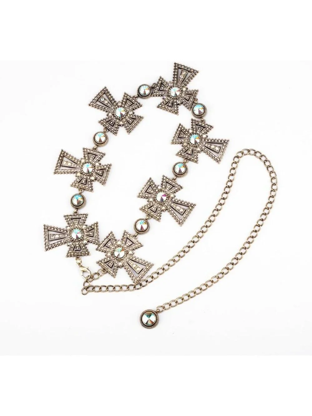 Retro Gold Metal Waist Chain with Turquoise Stone - Women's Punk Western Belt